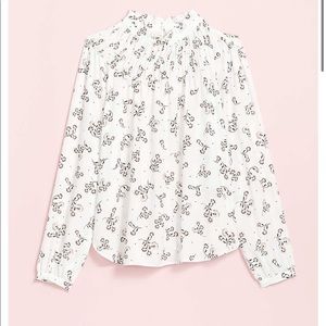 LOFT GARDEN SHIRRED RUFFLE BLOUSE IN WHISP…